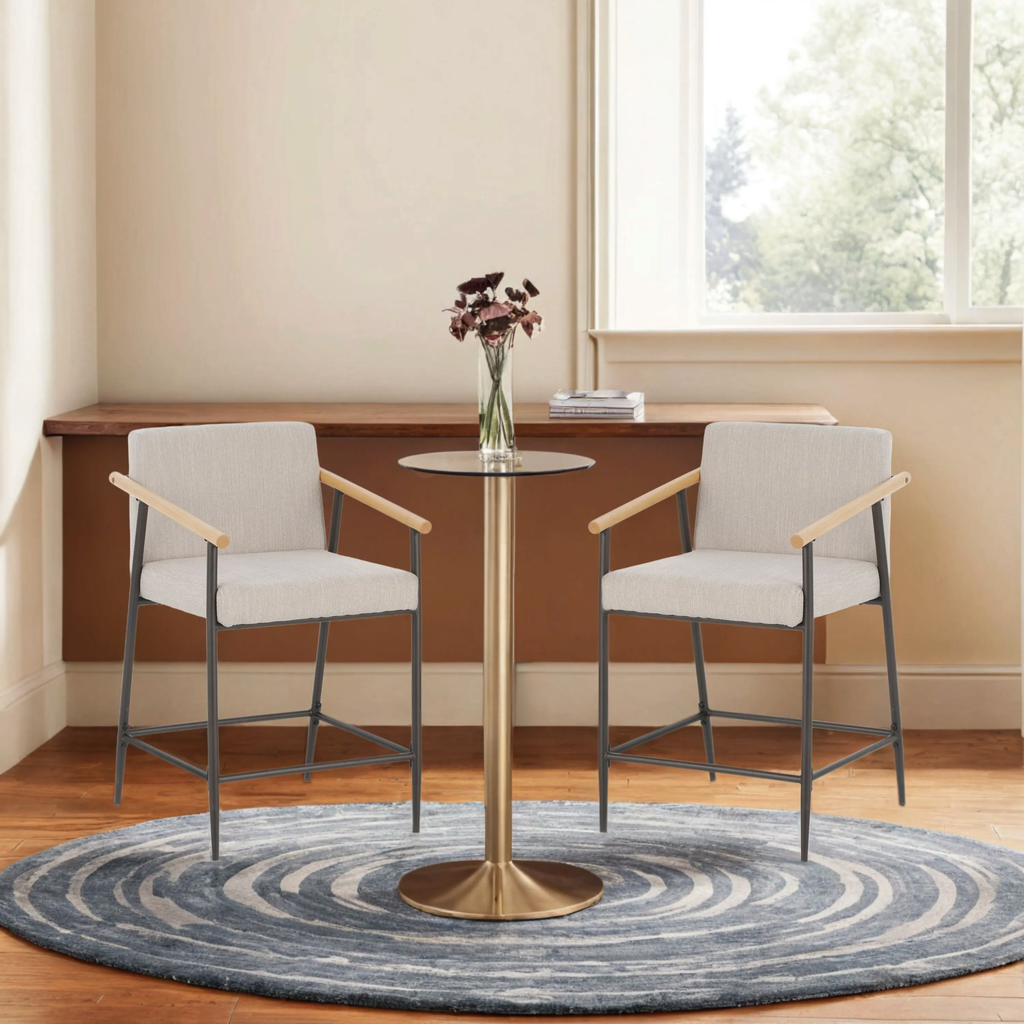 Counter Stool with Iron Frame - Set of 2 - Espresso + Beige