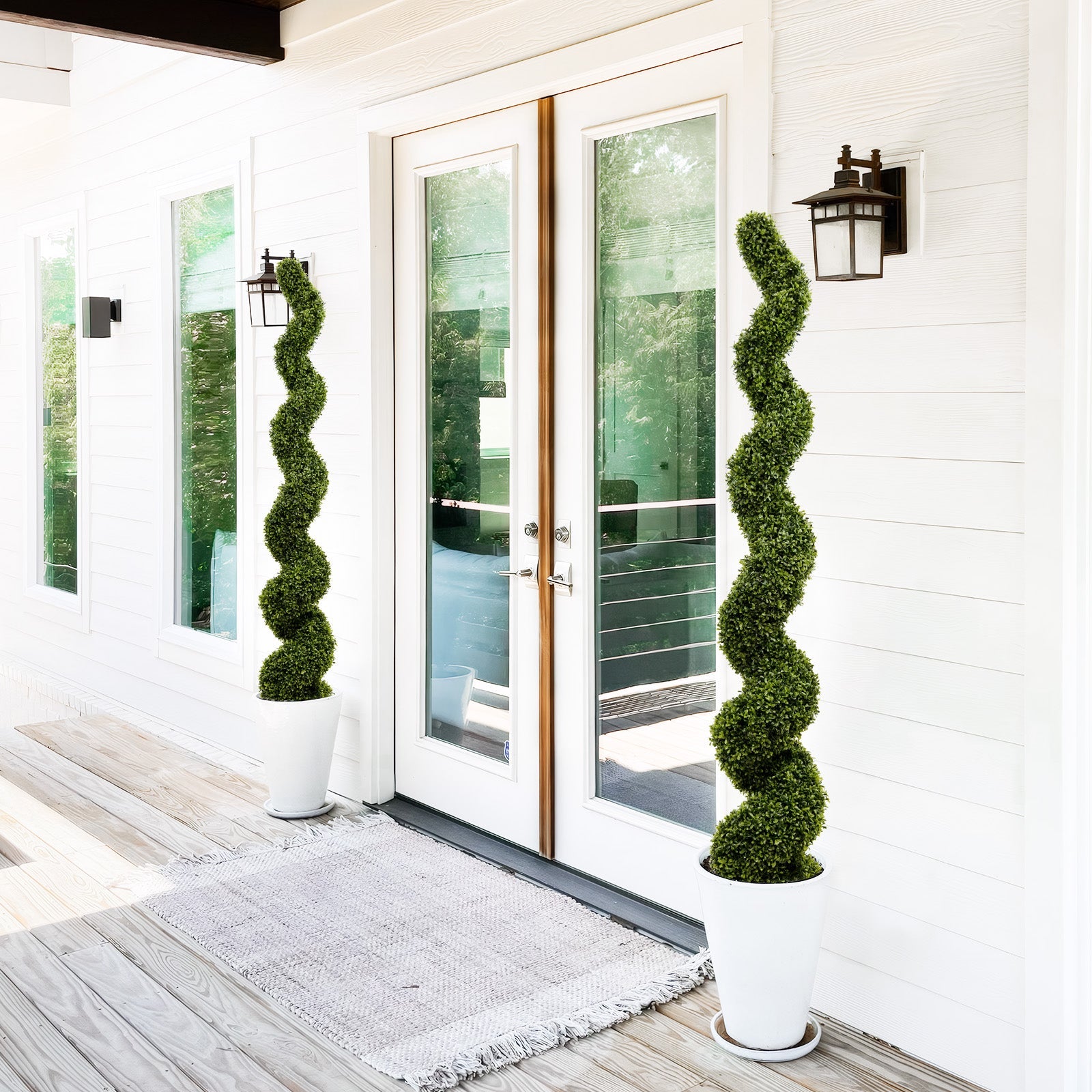 6FT Spiral Topiary Trees Artificial Outdoor Faux Boxwood Plants