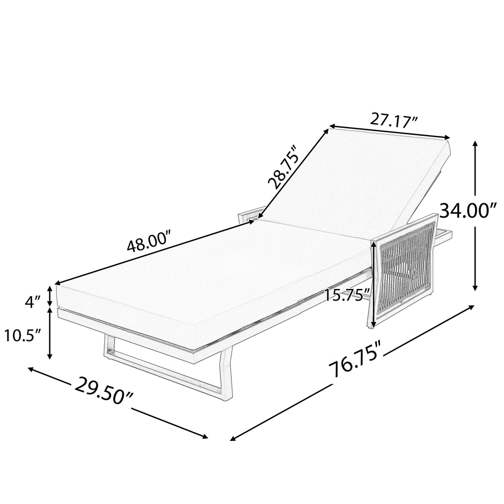 White Iron Outdoor Chaise Lounger Set