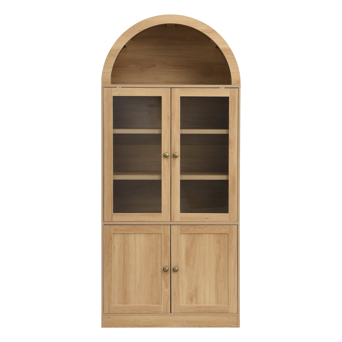 Tall Arched Top Storage Cabinet with Tempered Glass Doors