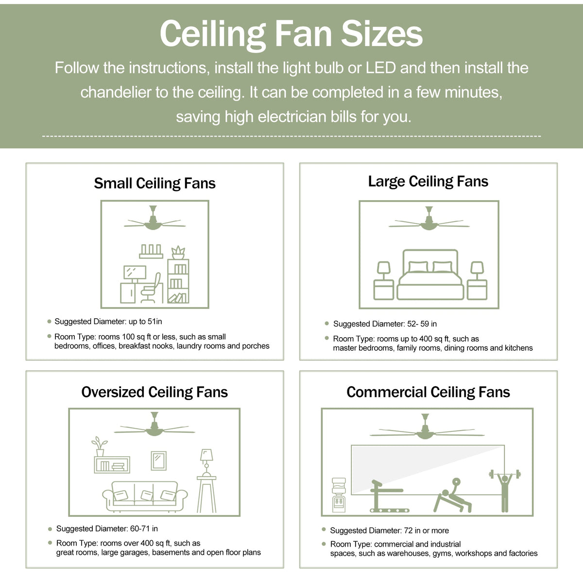 52" Solid Wood Blades Ceiling Fan With Light and Remote Control