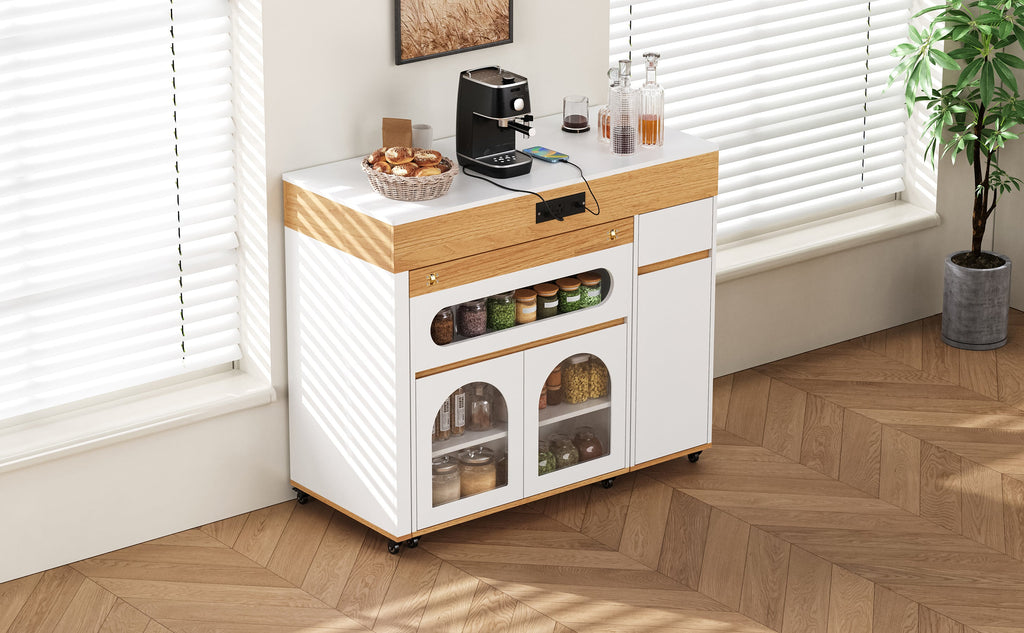 TREXM Extendable Dining Table with Storage and Power Outlet