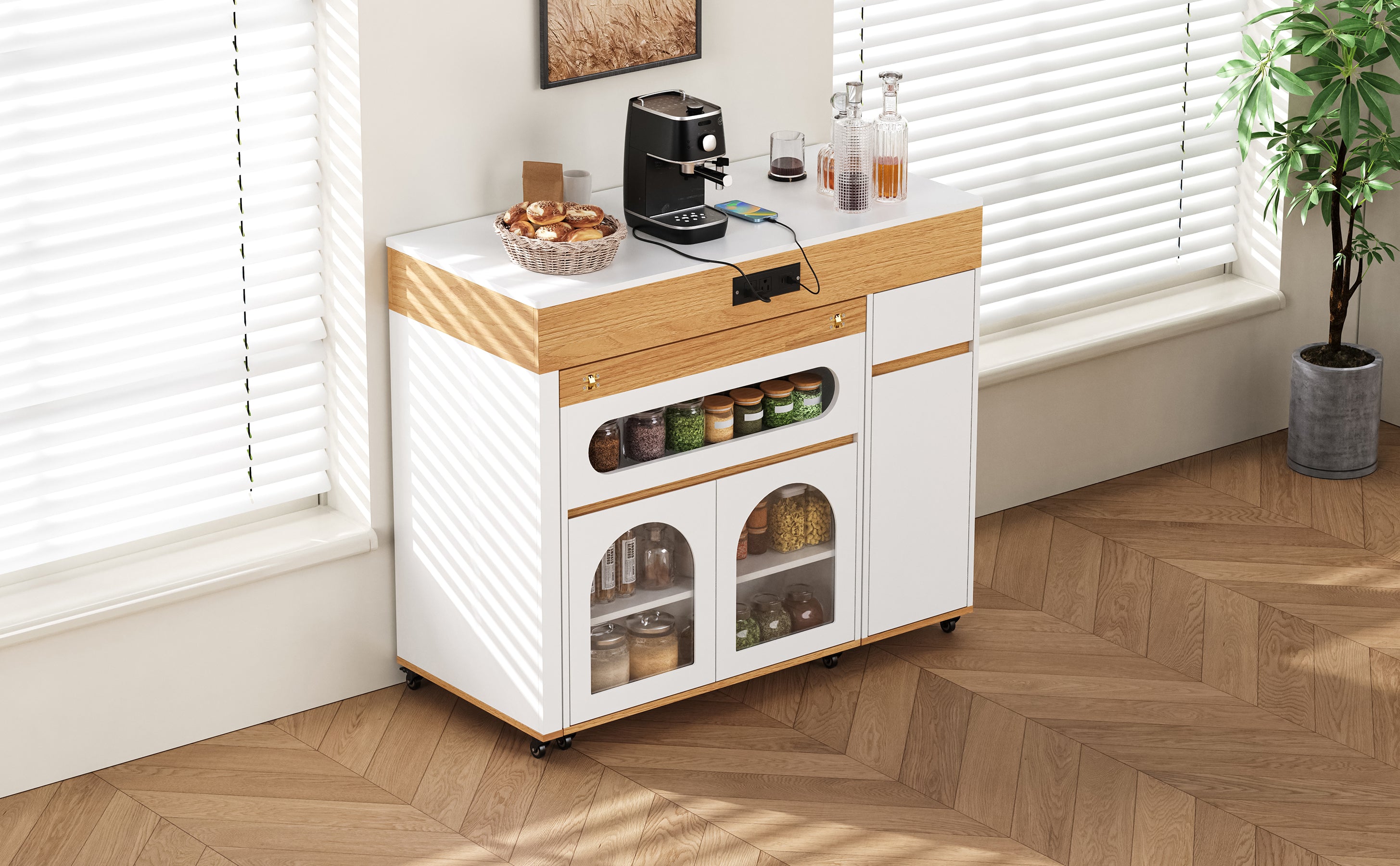 TREXM Extendable Dining Table with Storage and Power Outlet