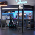 Wood Full Size Gaming Loft Bed with Desk, Storage Shelves, LED and Charging Station