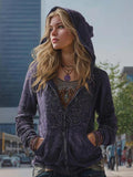 Printed Hooded Zip-Up Cardigan Fashionable Casual Womens Sweatshirt