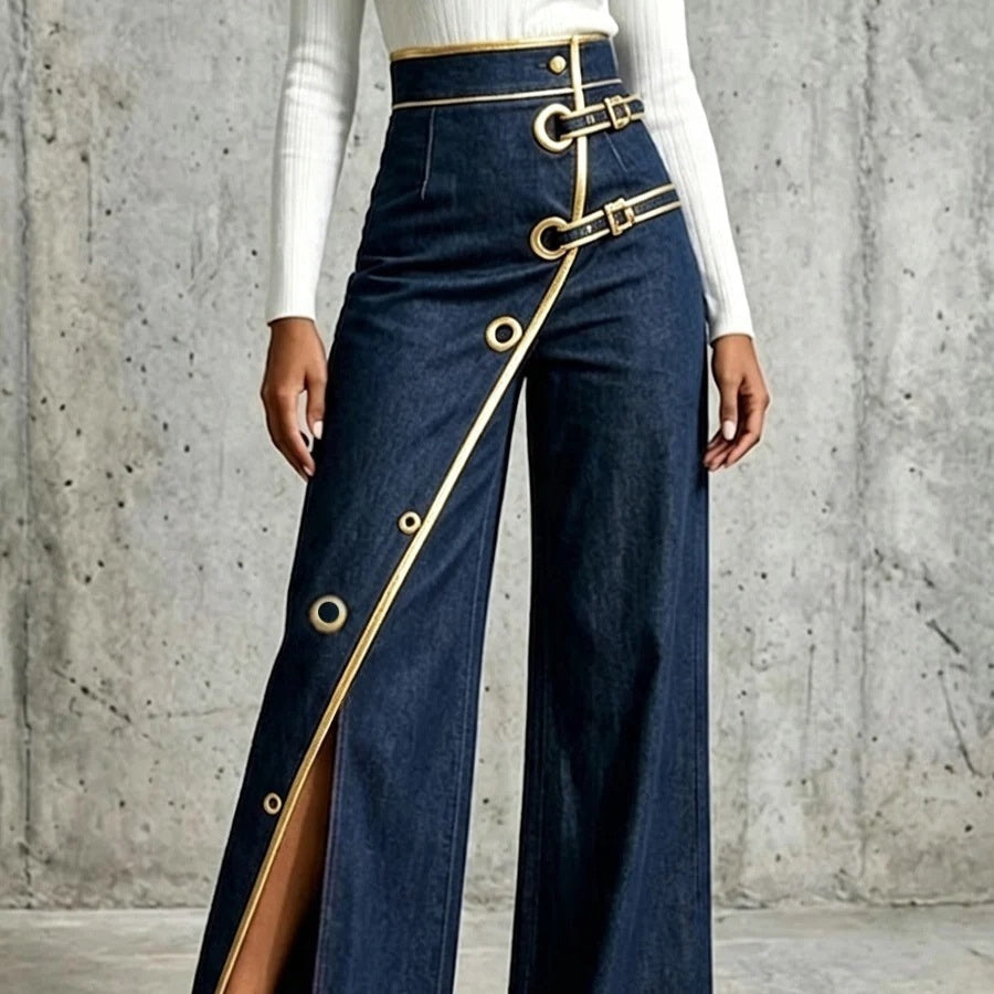 Women's New Irregular Straight-Leg Denim Trousers