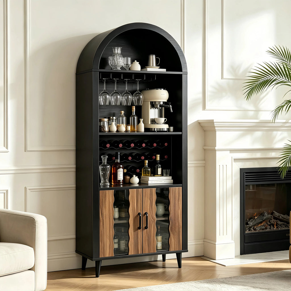 71" Farmhouse Arched Wine Bar Cabinet