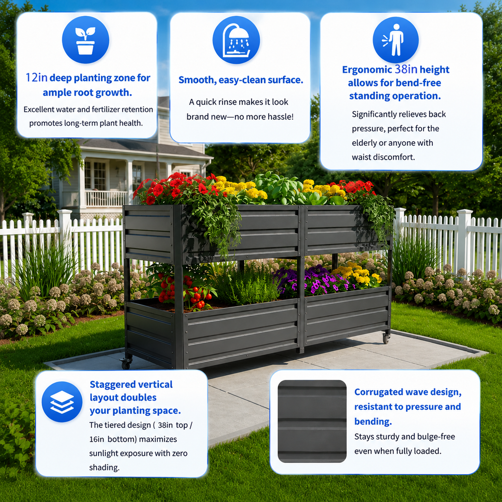 Dual Tier Staggered Elevated Metal Raised Garden Bed