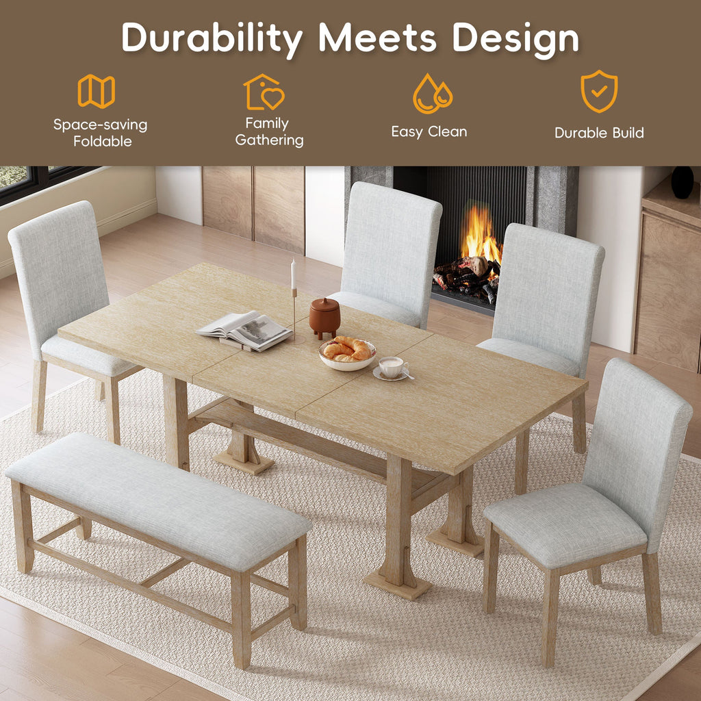 TOPMAX Farmhouse 76-Inch 6-Piece Extendable Dining Table Set