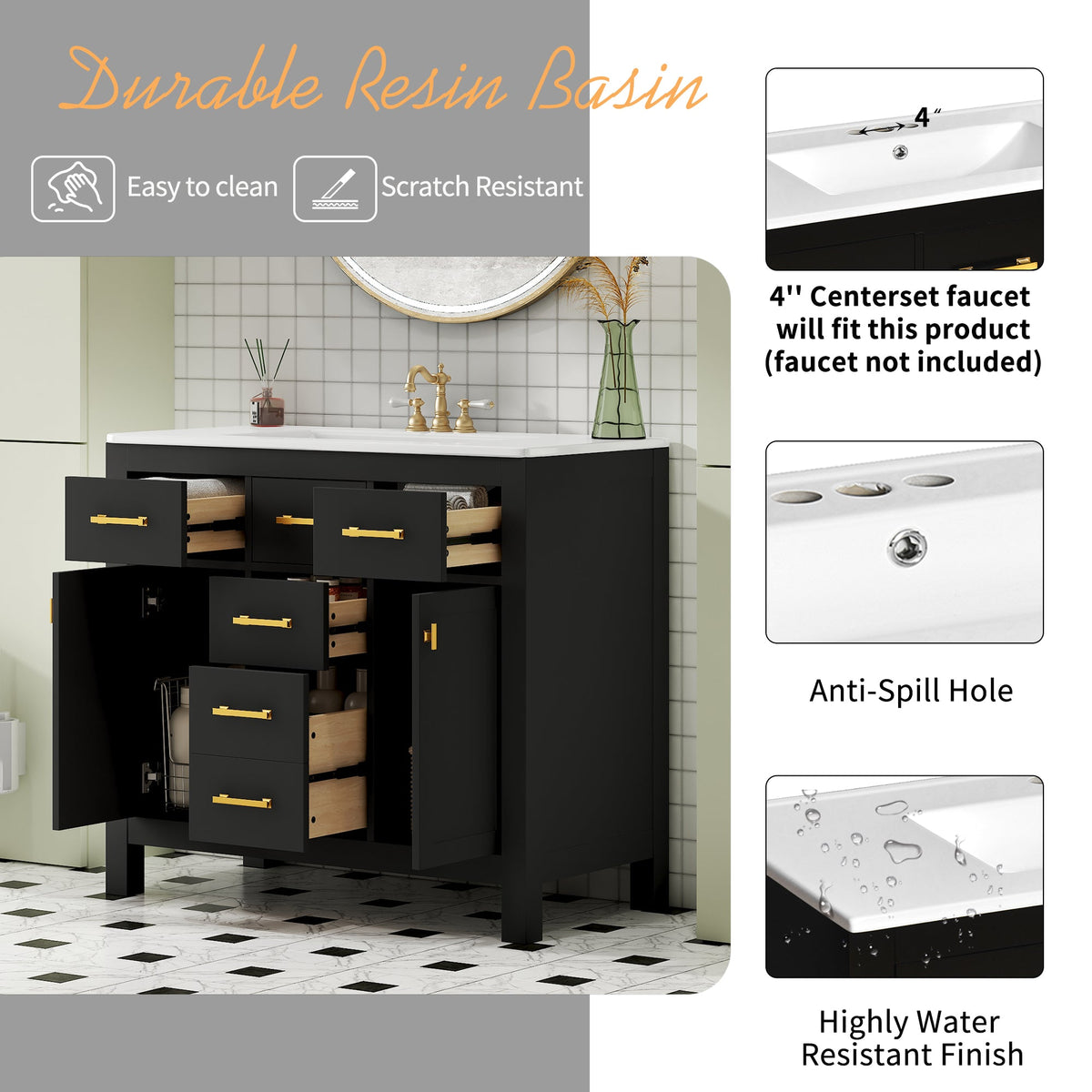 36'' Bathroom Vanity with Ceramic Sink Combo Set