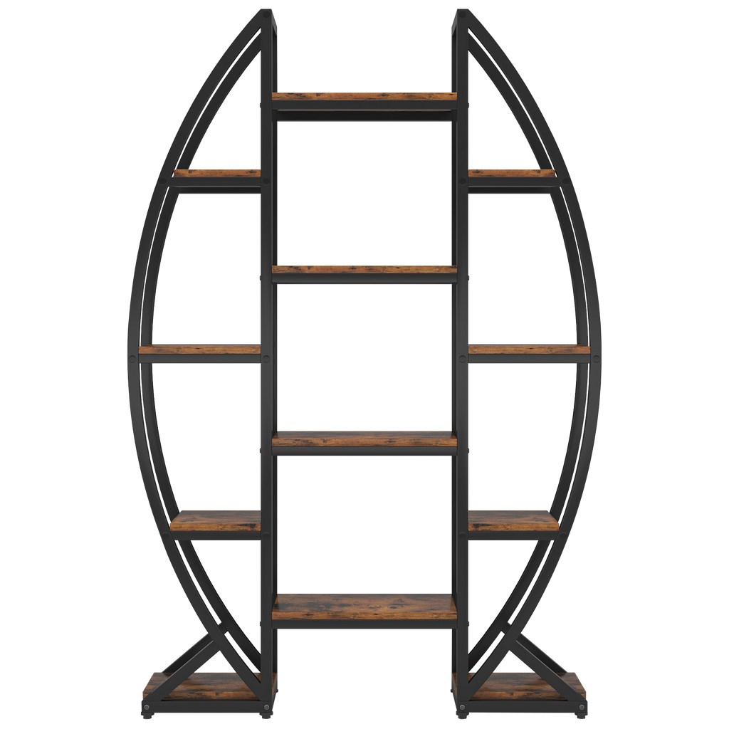 55" Triple Wide Oval Industrial Rustic Bookcase