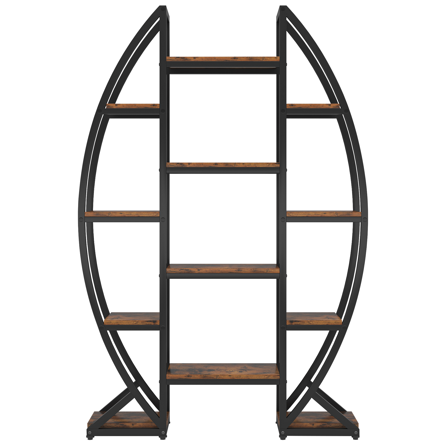 55" Triple Wide Oval Industrial Rustic Bookcase