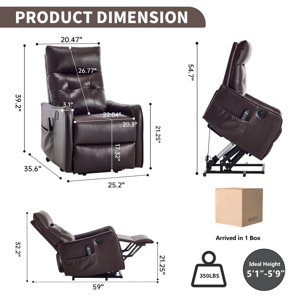 Brown PU Single Motor Power Lift Recliner Chair