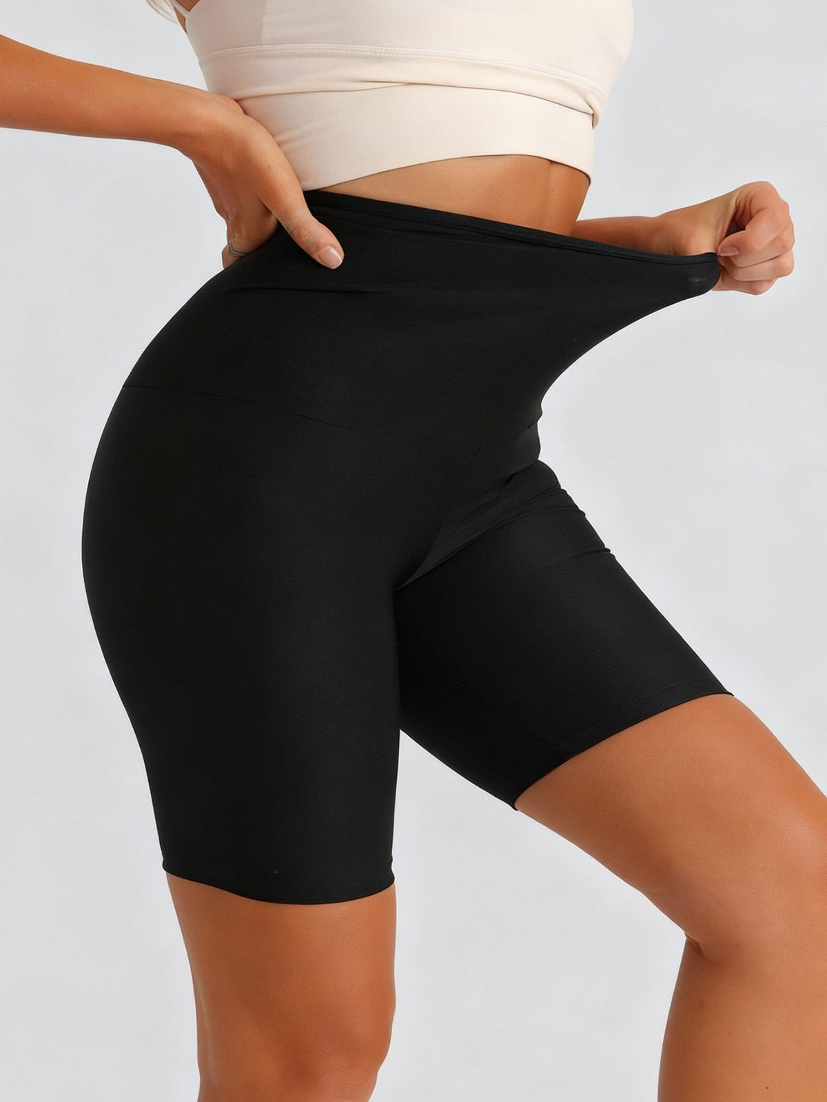 High Waisted Sweat Biker Shorts For Women Soft Black Spandex Shorts For Workout Volleyball Yoga Dance