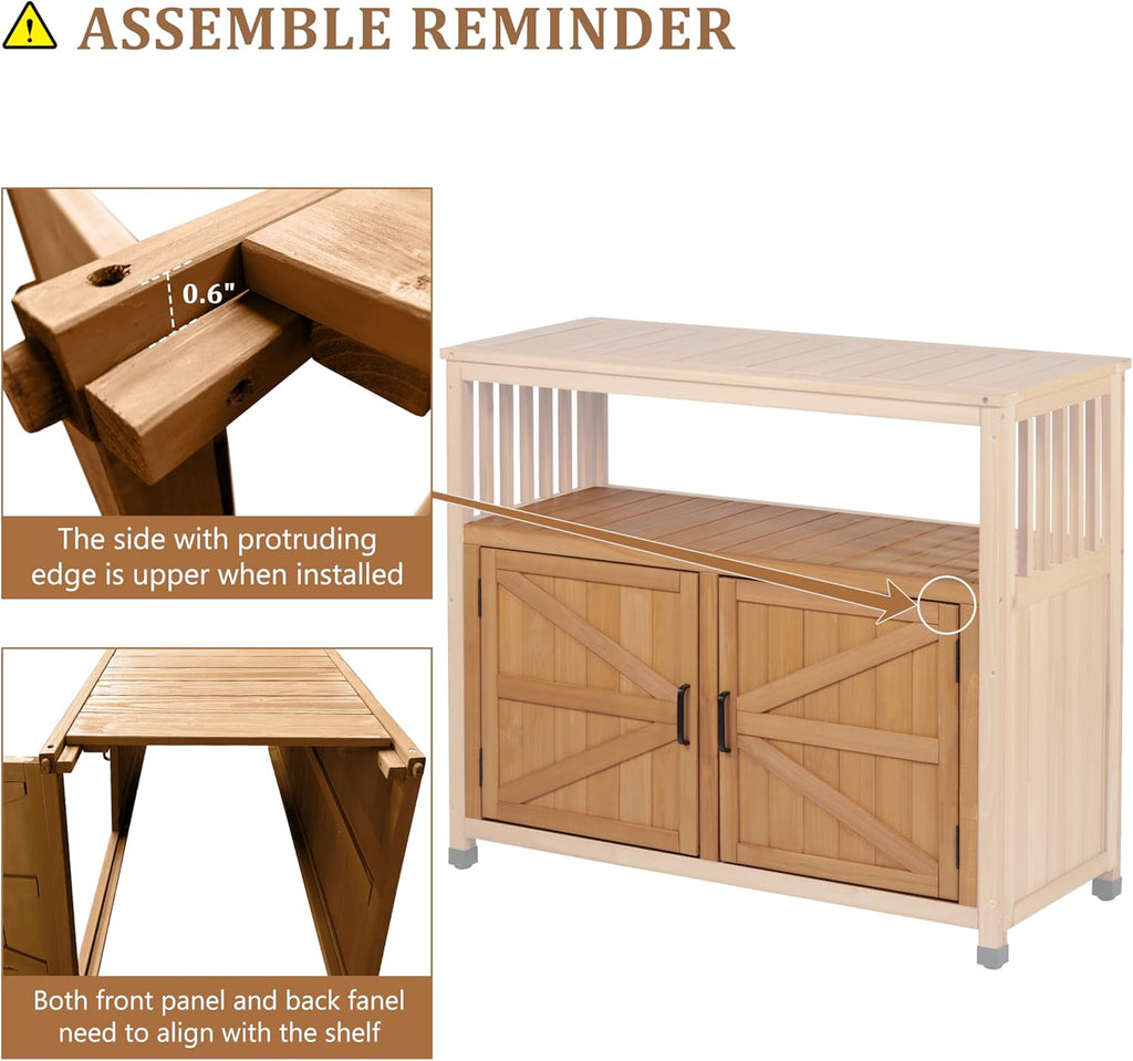 Wooden Patio Bar Table Set with Storage