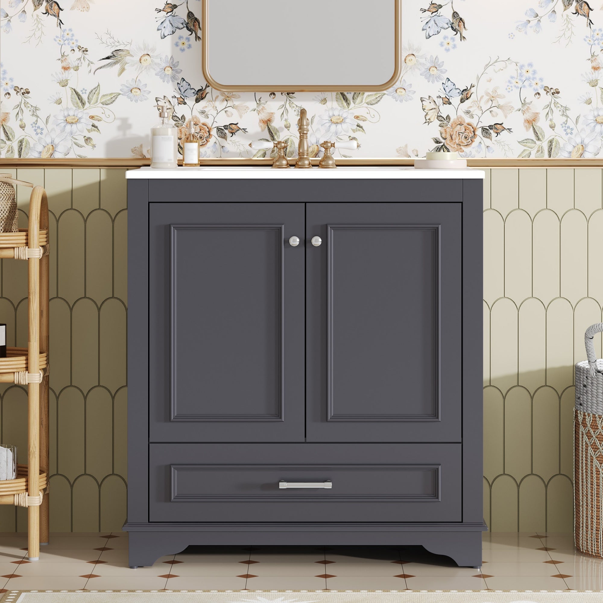 30" Luxurious Bathroom Vanity with Ceramic Sink
