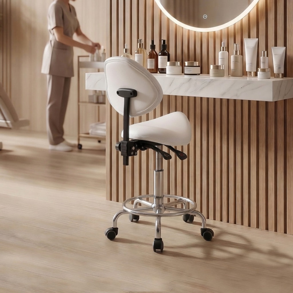 Saddle Stool Chair with Backrest - White