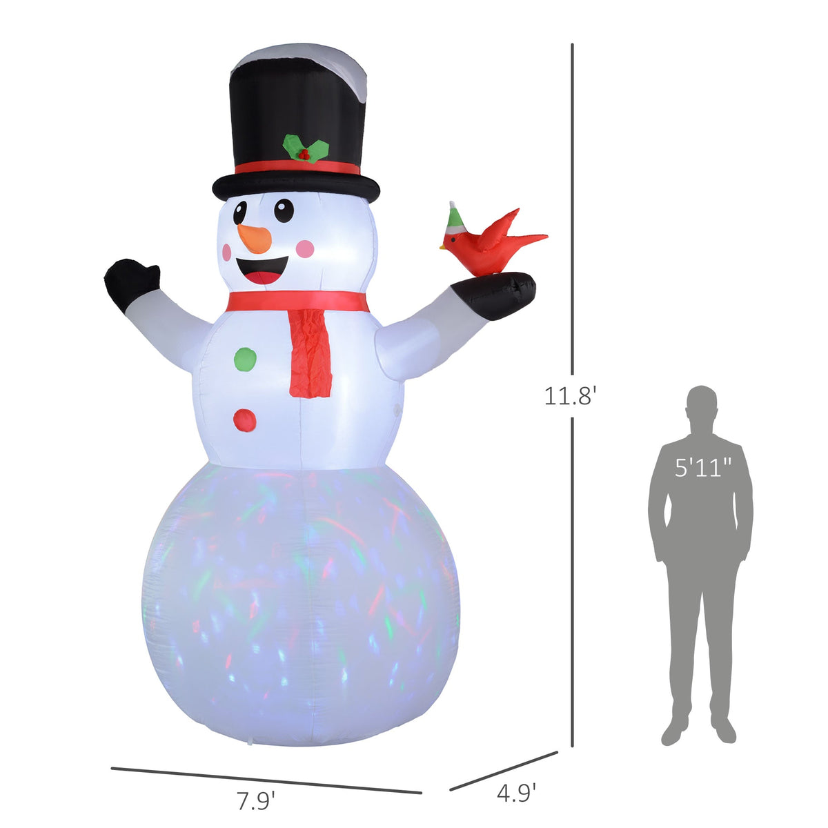 Giant Inflatable Snowman With Rotating Colorful LED Light