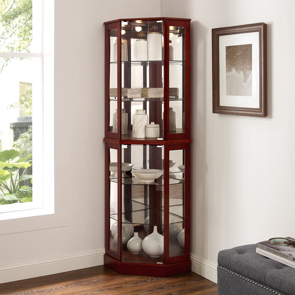 6 Shelf Corner Curio Display Cabinet with Lights and Mirrors