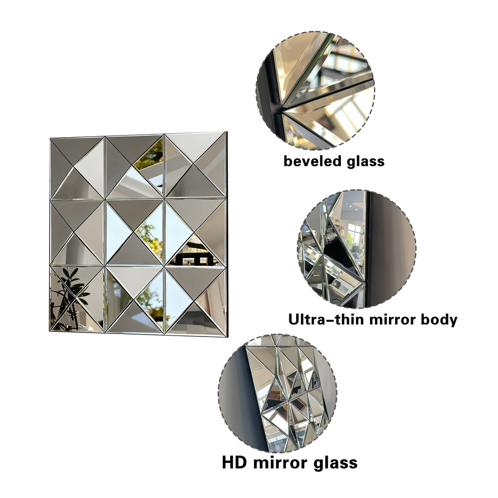 3D Mirror Wall Decor - Beveled Glass Large Square Wall Mirror