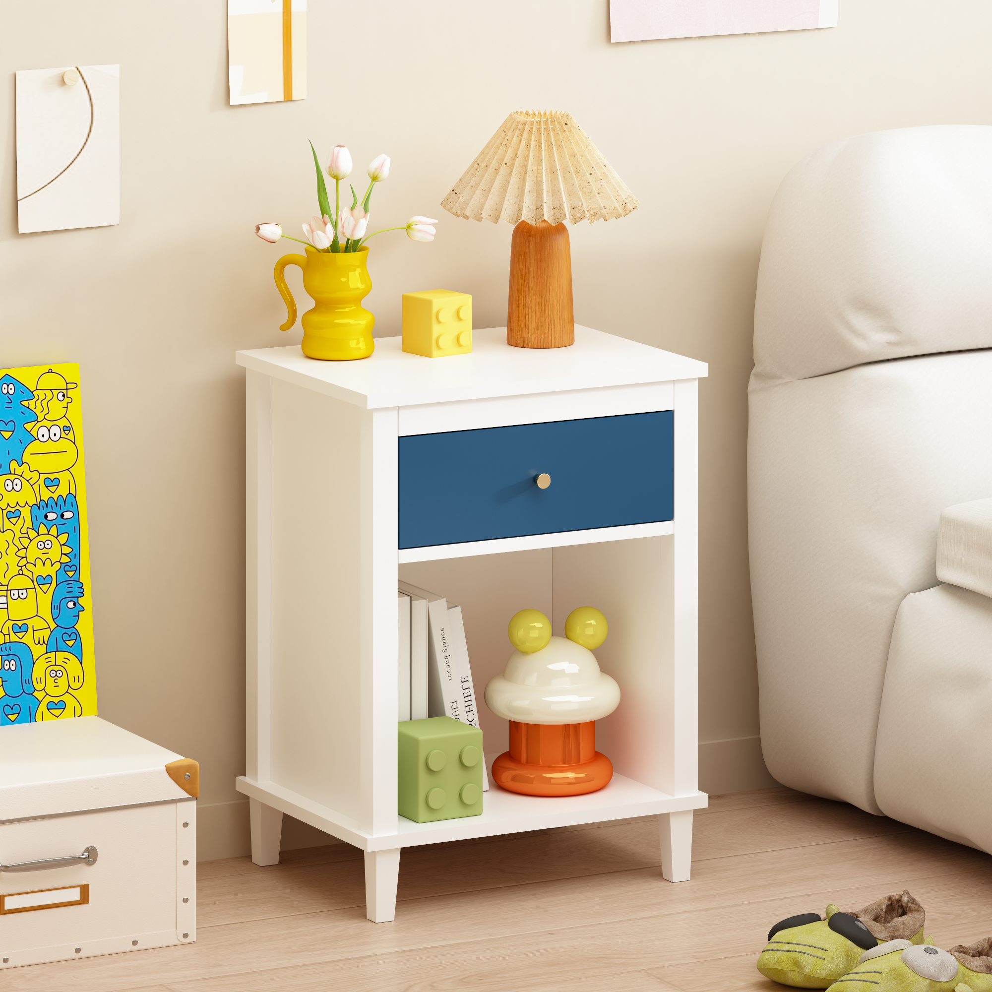 26.77''H Wooden Nightstand with One Drawer One Shelf