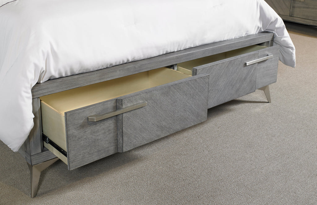 Gray King Storage Bed With Book Matched Veneer