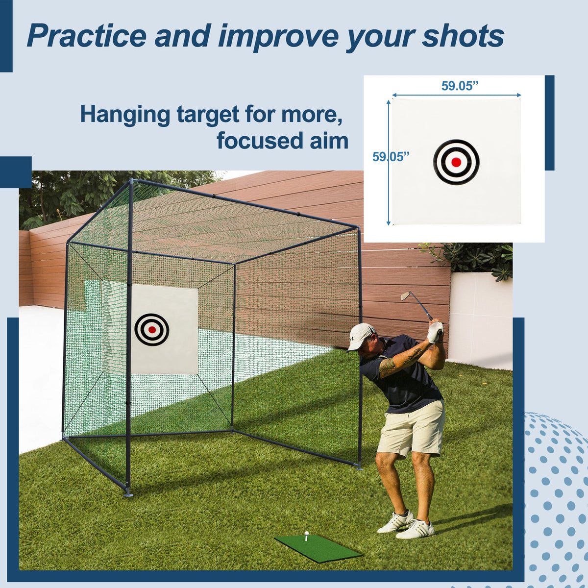 10x10x10ft Golf Practice Net Cage with Metal Frame Hitting Net Kit