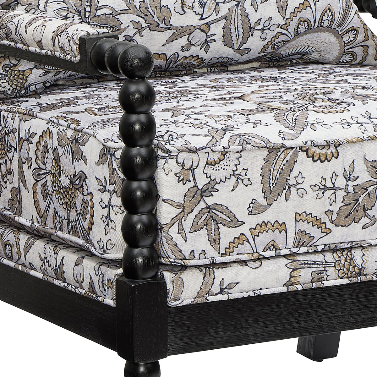 Belvoir Upholstered Spool Accent Chair with Turned Wood Frame, Floral