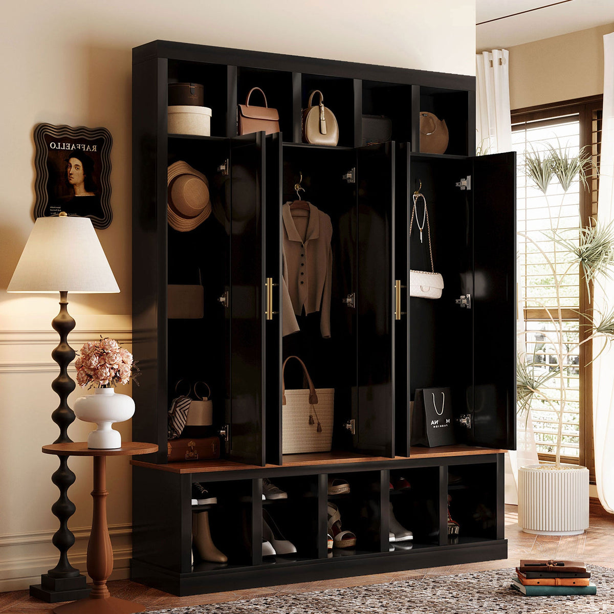 U-Can Farmhouse Entryway Storage Cabinet Coat Closet
