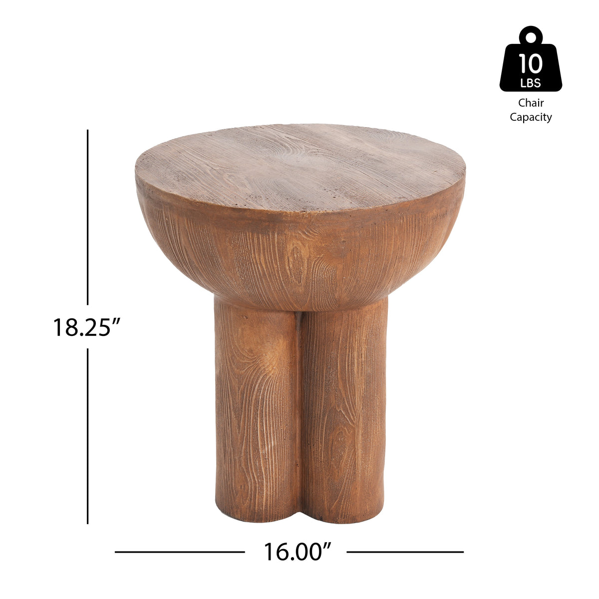 Iris Outdoor Patio Three-Legged Wood-Grain Round MGO Side Table