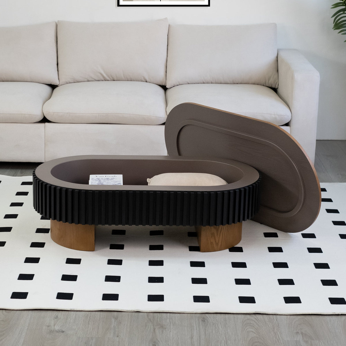 43.7" Oval Coffee Table With Hidden Storage