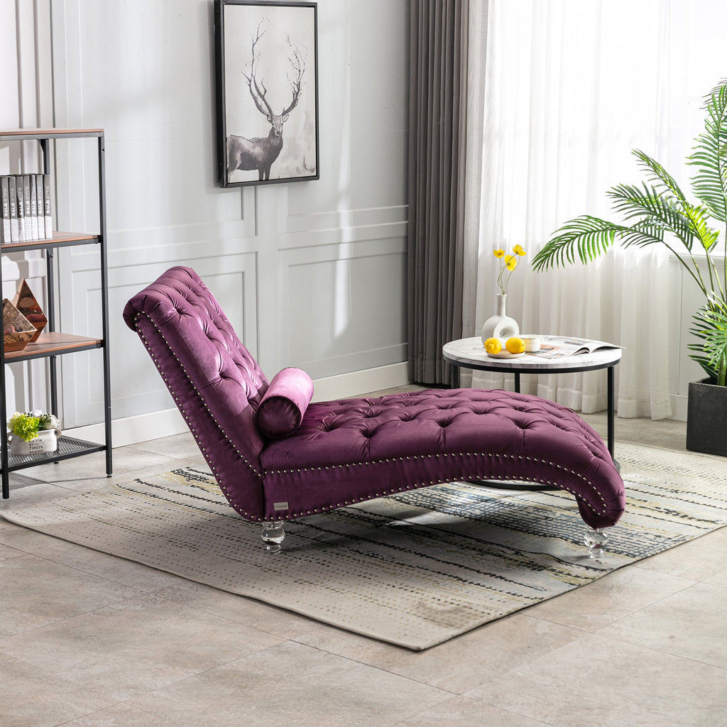 Velvet Chaise Lounge Indoor Chair (Purple Velvet)
