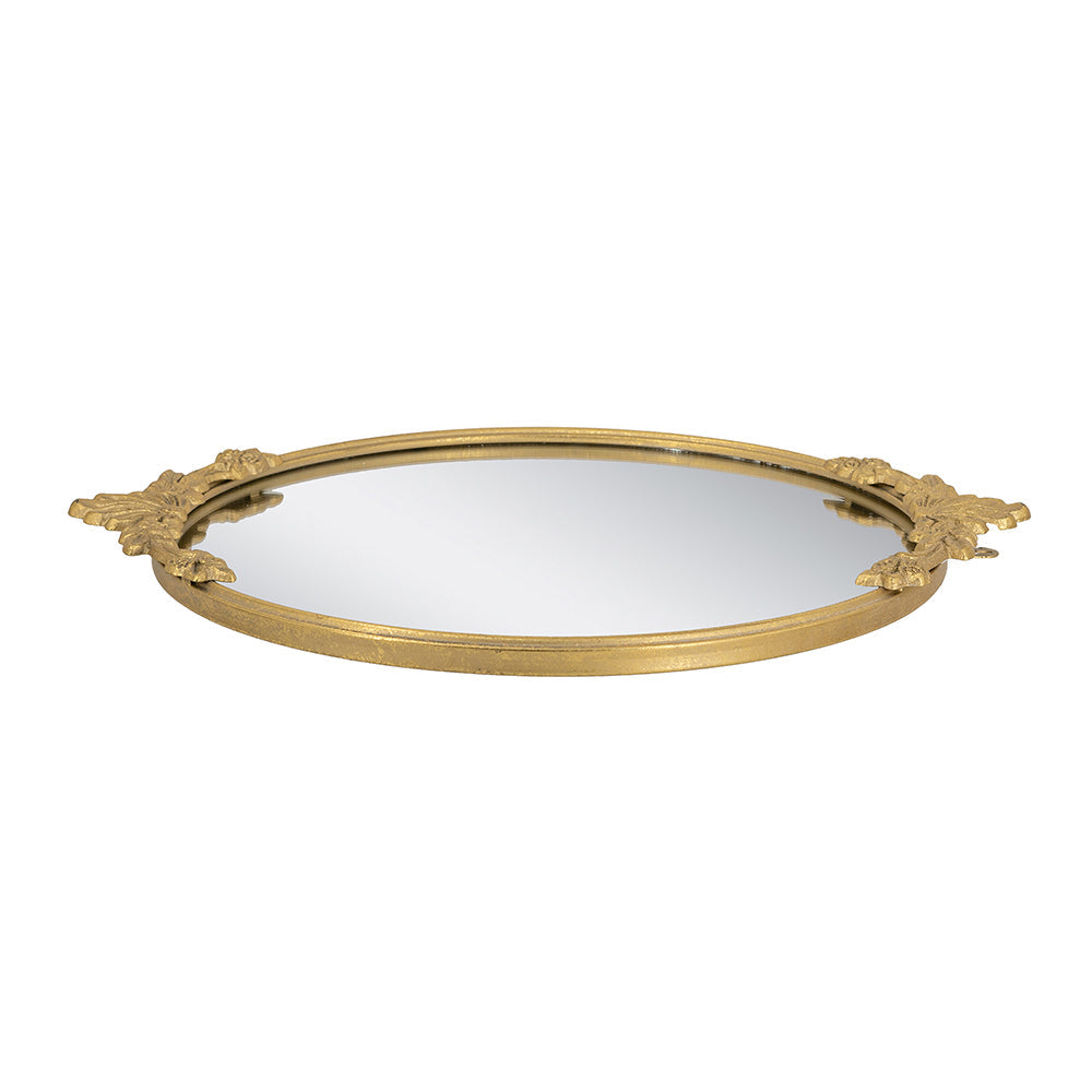 19x16 Round Mirror Tray with Gold Frame