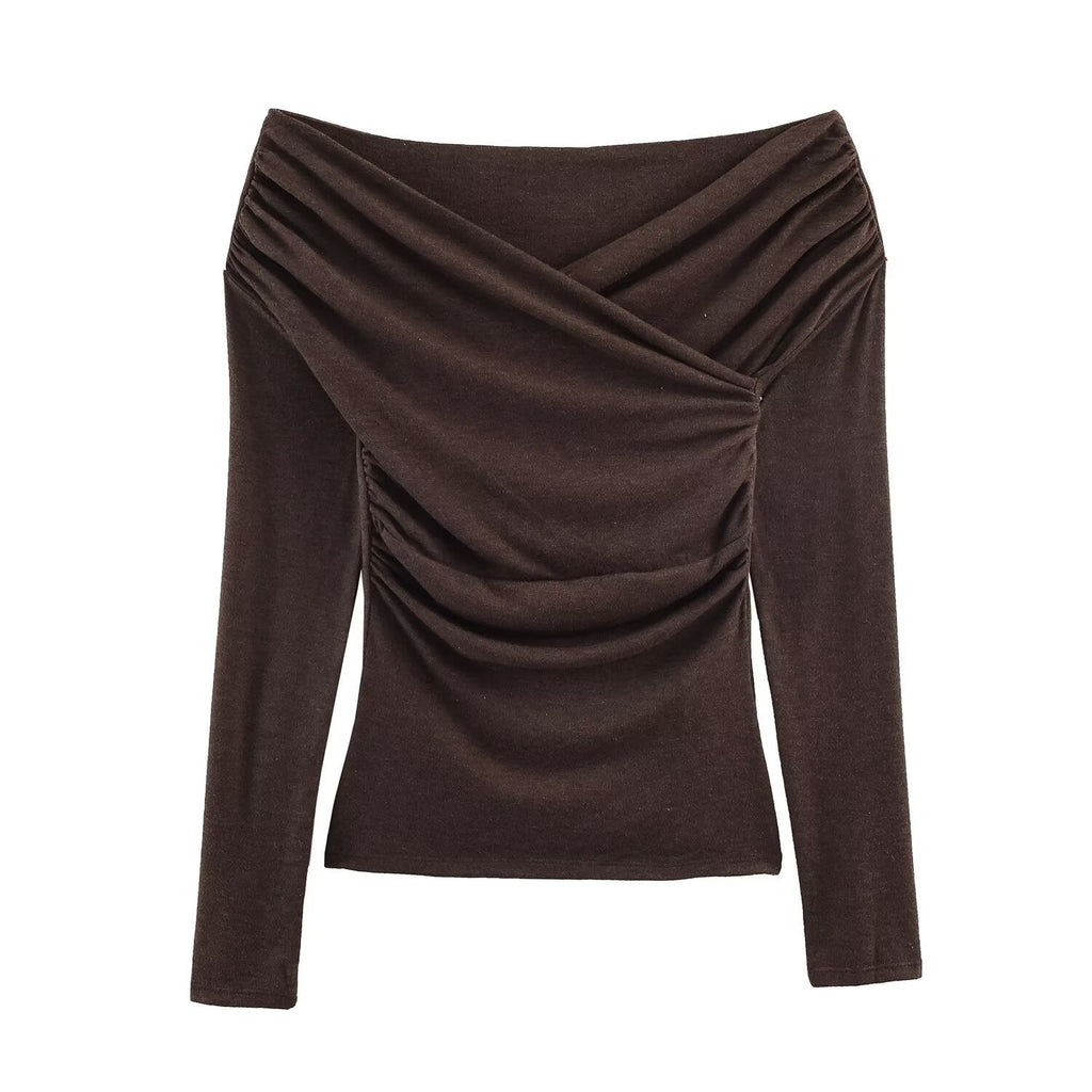 Women's Fashionable All-match Double Pleated Collar Pleated T-shirt Top