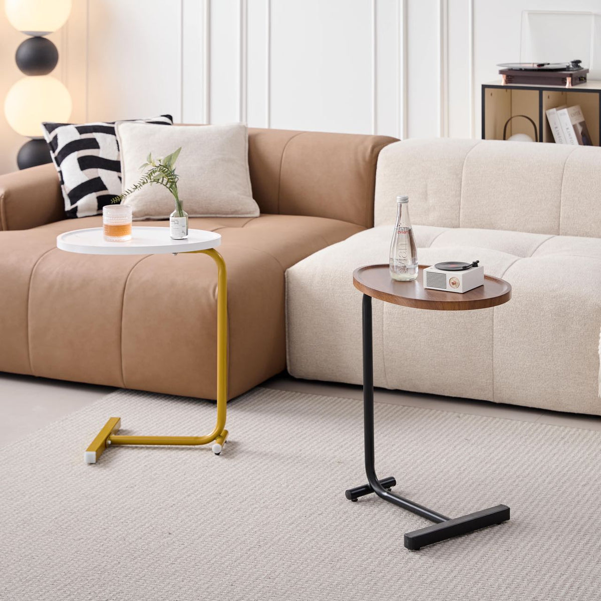 White C-shaped Side Table for Living Room & Bedroom