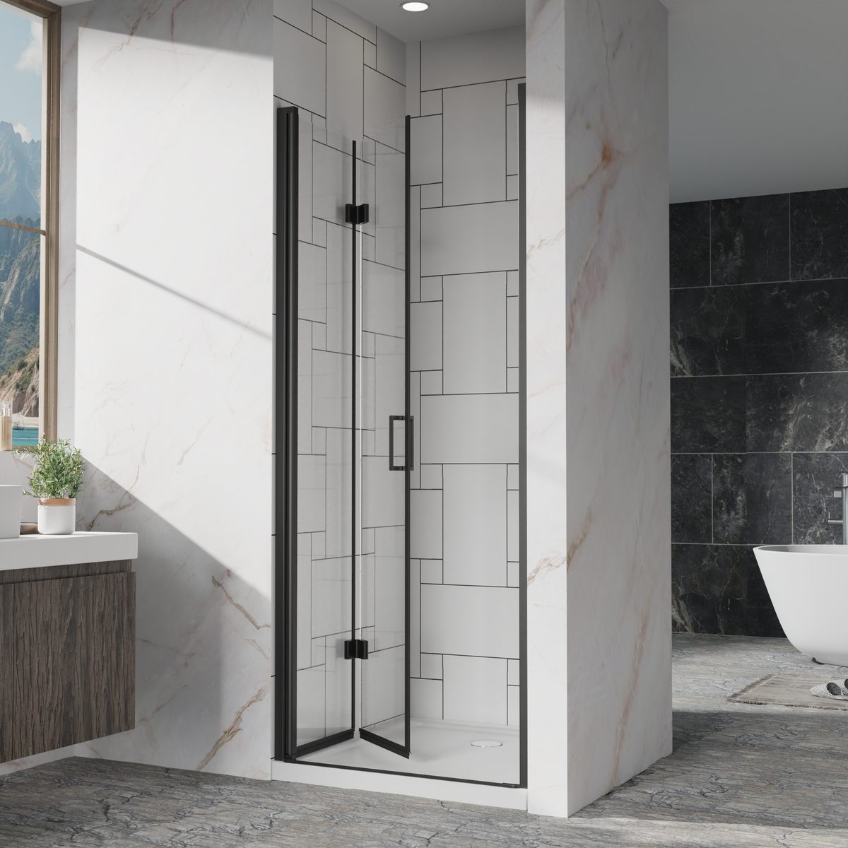 Goodyo 30"x 72" Pivot Bifold Frameless Glass Shower Door