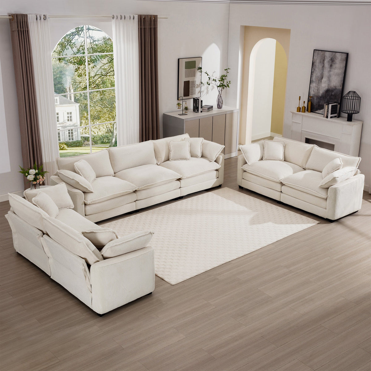 Modern Fabric Living Room Sofa 2-Piece Set