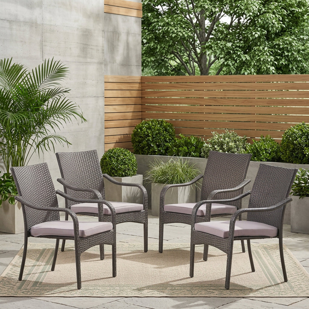 Outdoor PE Rattan Stacking Chair Set with Cushions (Set of 4)