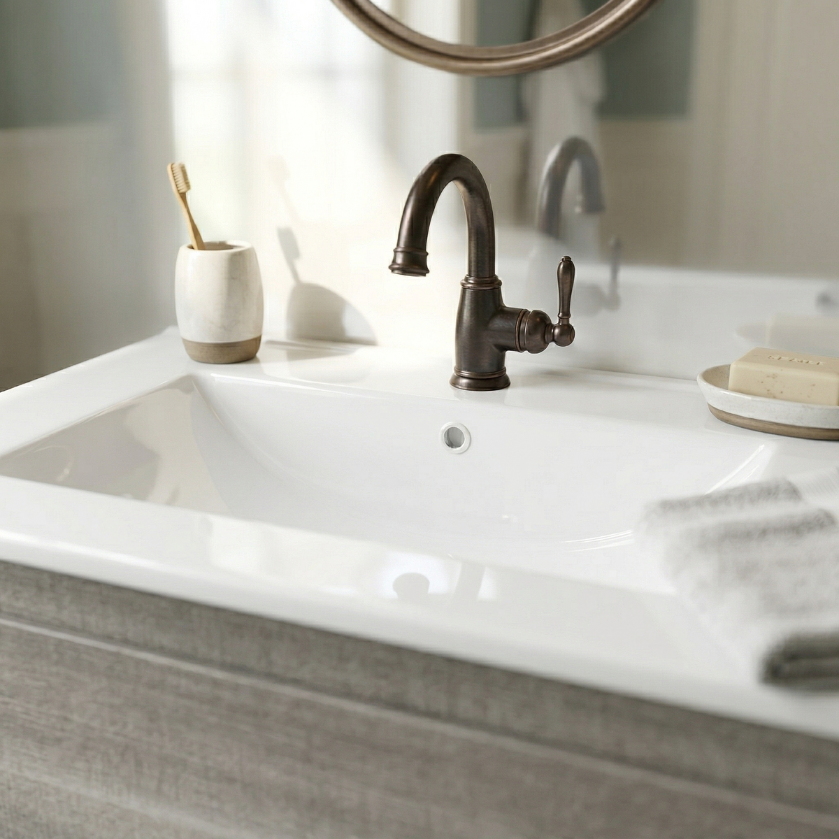 24″W x 18″D Drop In Bathroom Ceramic Vessel Sink