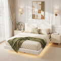 White Boucle Floating Bed with Light, King