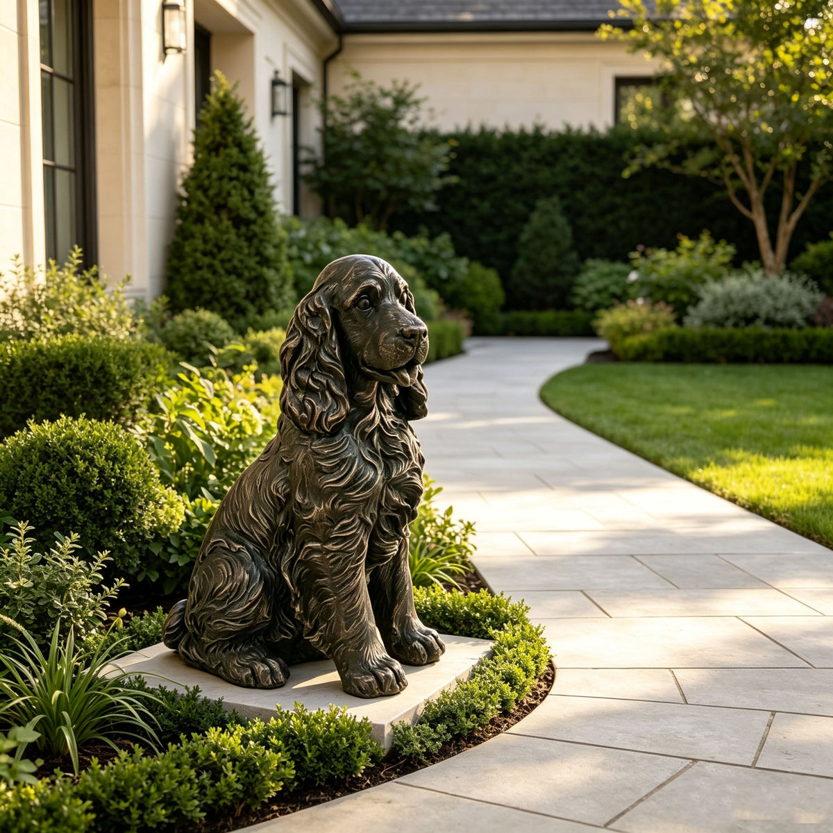 18" Bronze Finish Realistic Sitting Cocker Spaniel Dog Statue