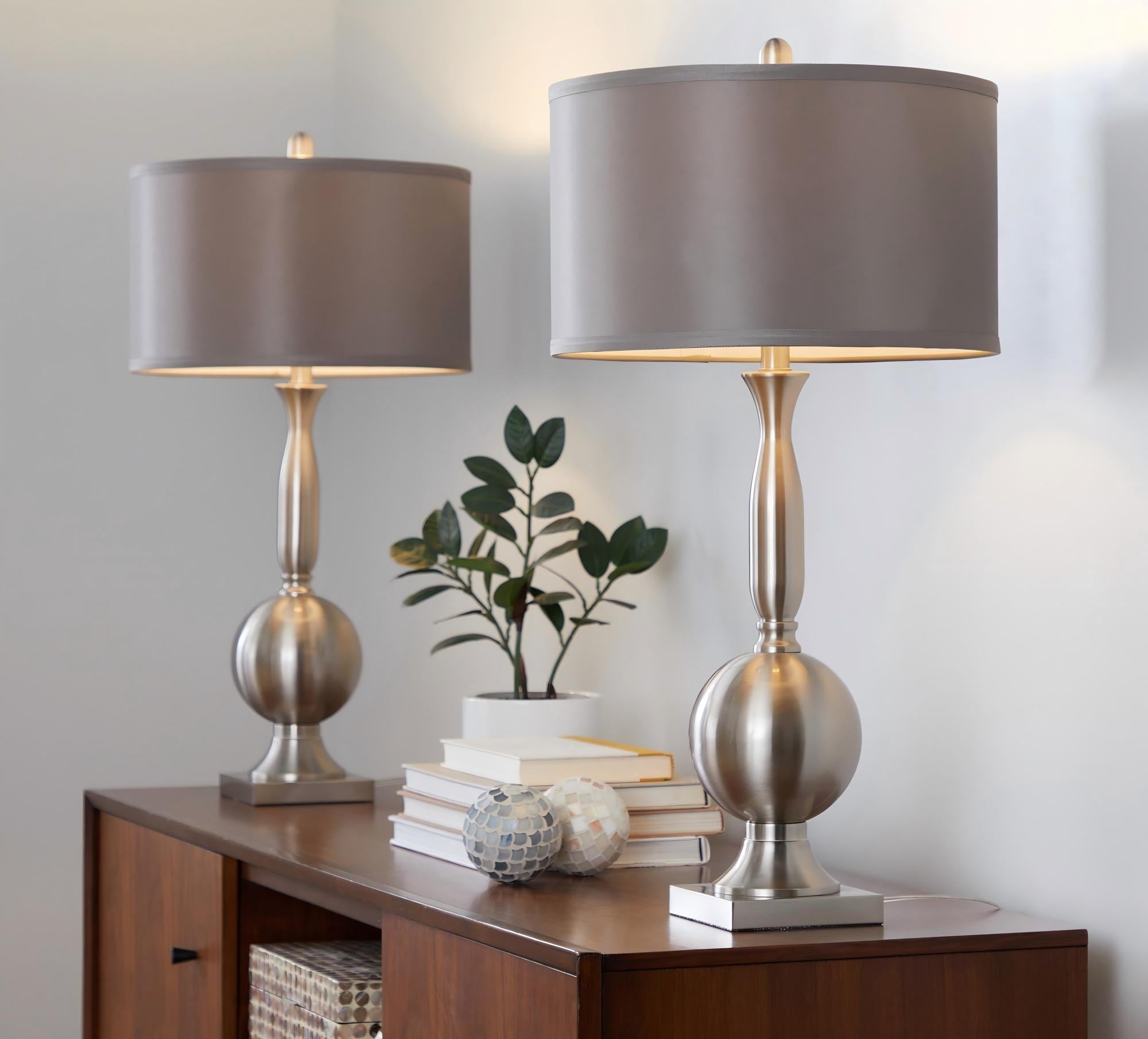 Joan 30" Contemporary Metal Table Lamp in Brushed Nickel