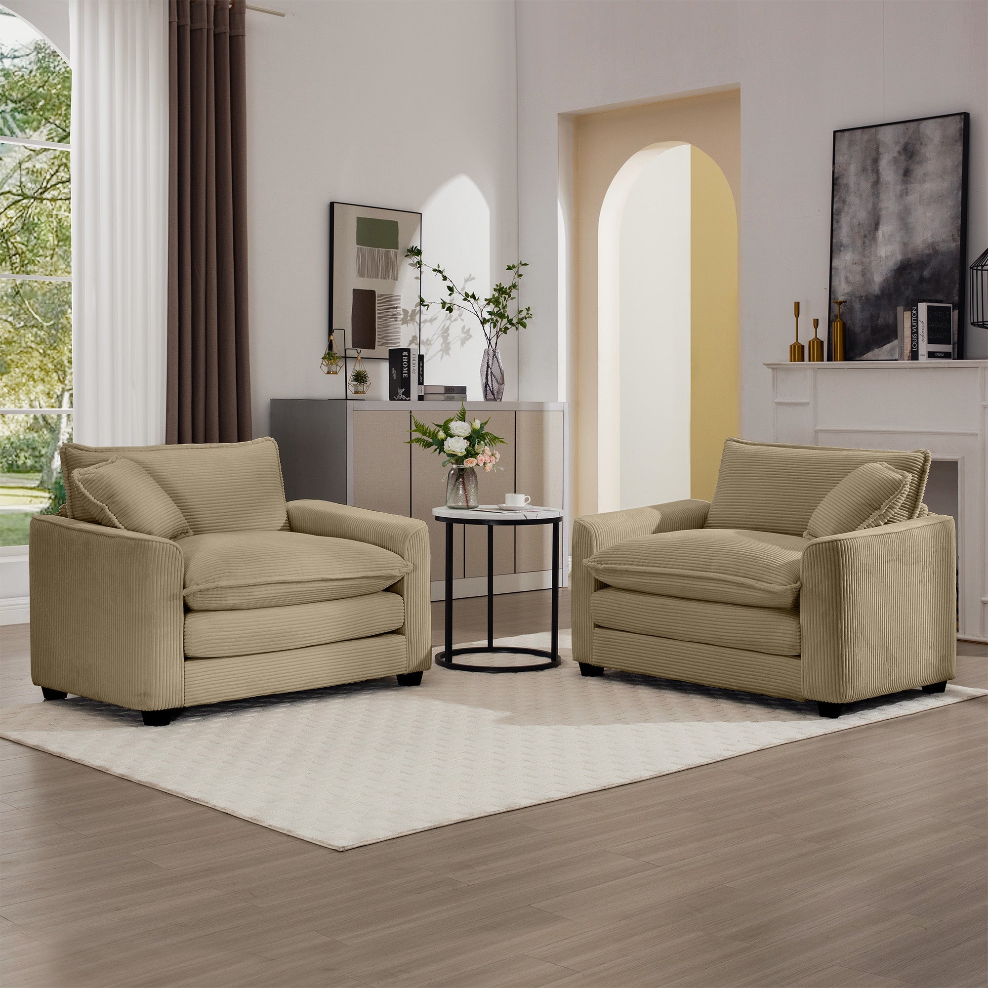 Luxurious and Sophisticated Deep Seated Sofa Set with Two Single Chairs