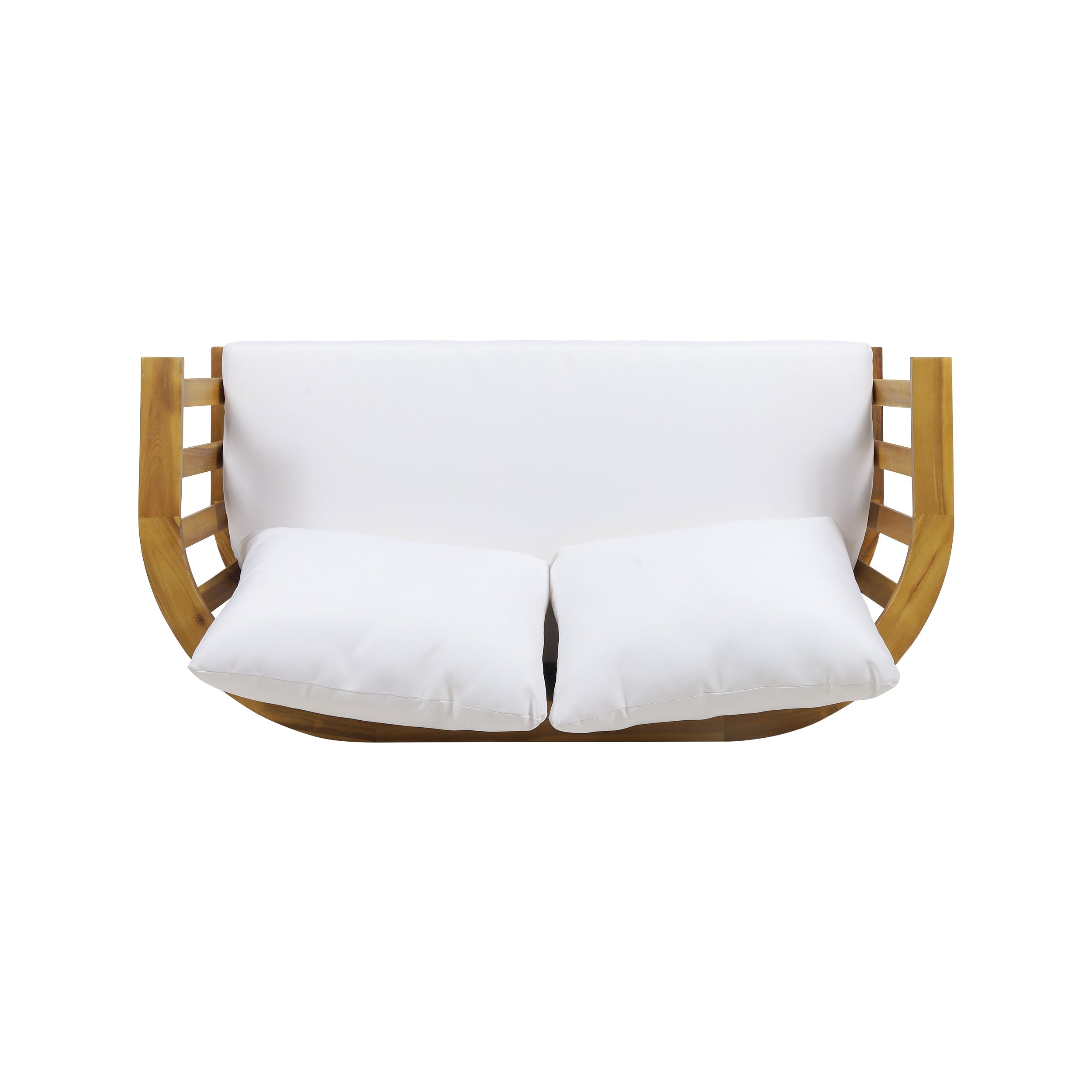 Outdoor Wooden Loveseat with Cushions - White/Teak