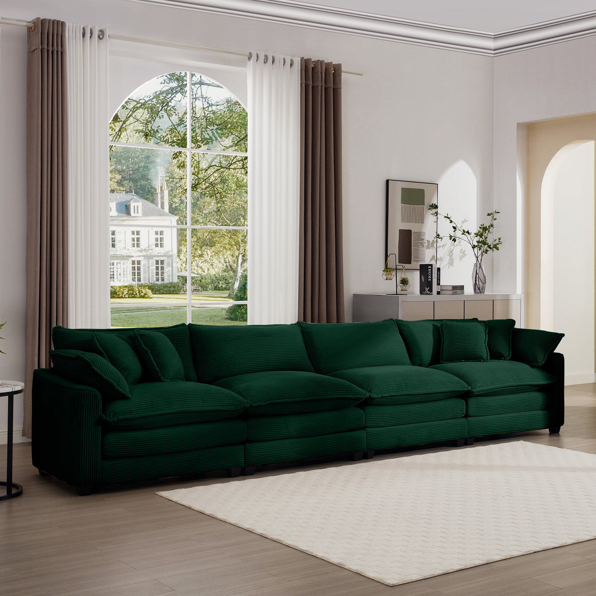 Modern Upholstered 4-Seater Corduroy Sofa