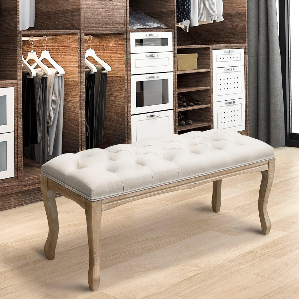 Bedroom Bench - French Vintage Tufted Entryway Bench
