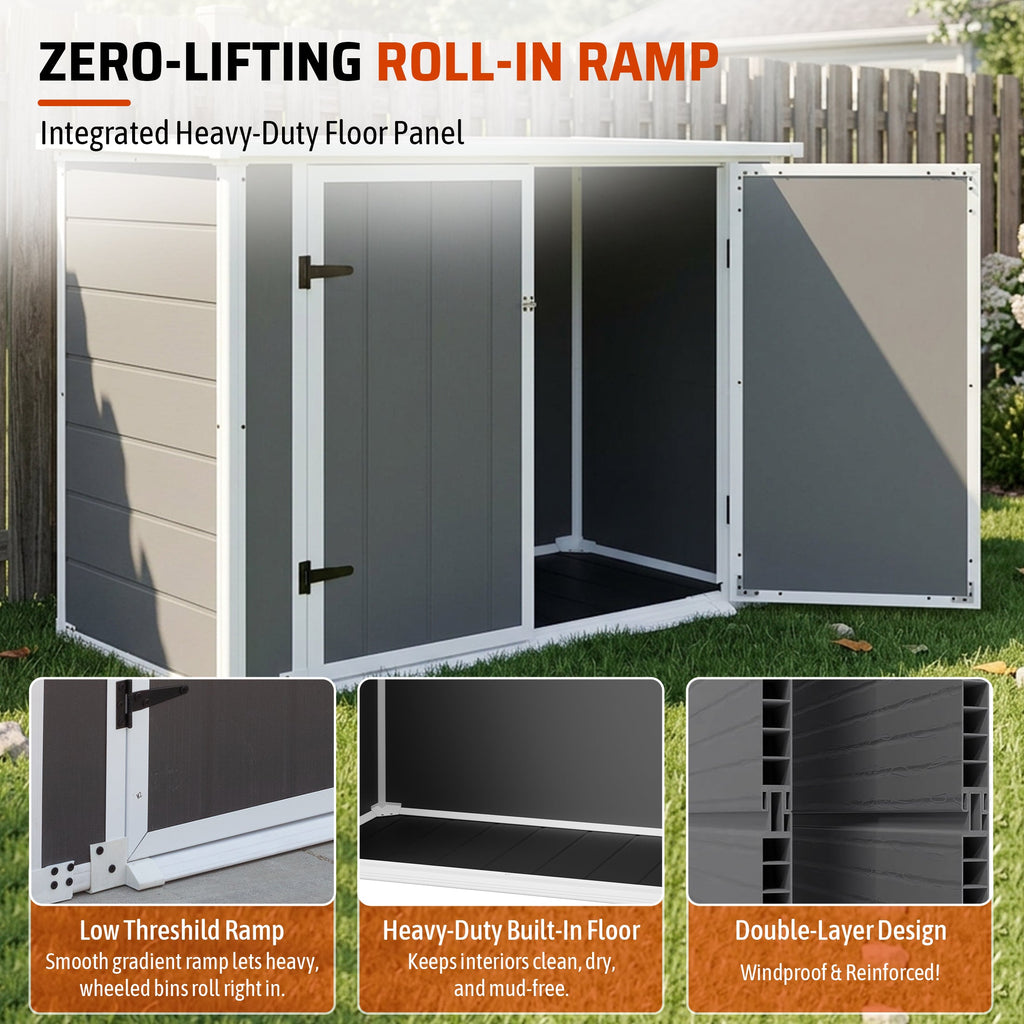 Horizontal Outdoor Storage Shed with Ramp & Hydraulic Lid