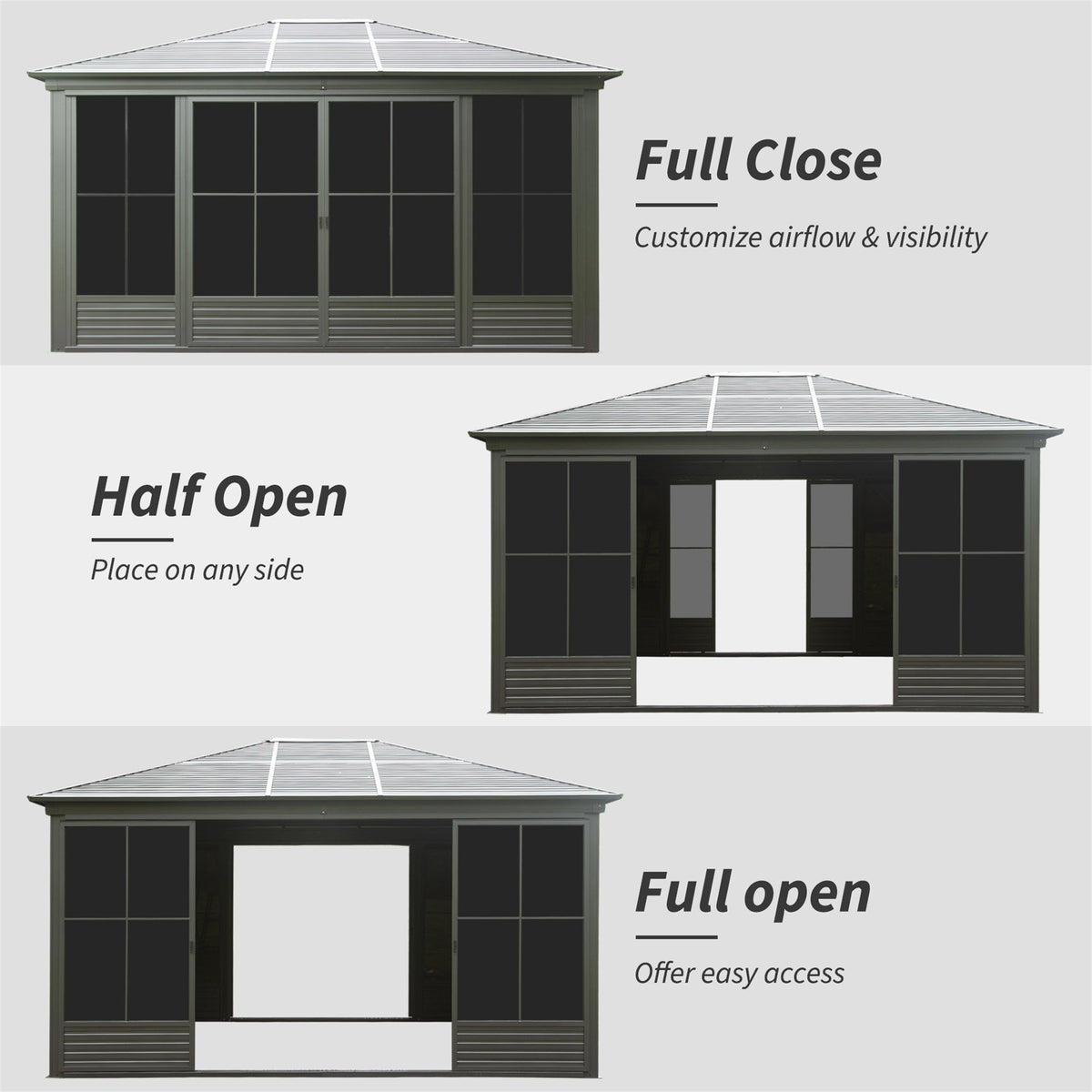 12x14FT Outdoor Sunroom, Galvanized Steel Hardtop Gazebo