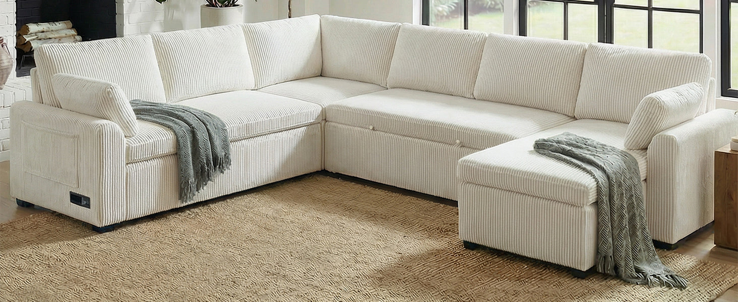 Convertible Sofa Bed - 111" Sectional Sofa with Reversible Chaise