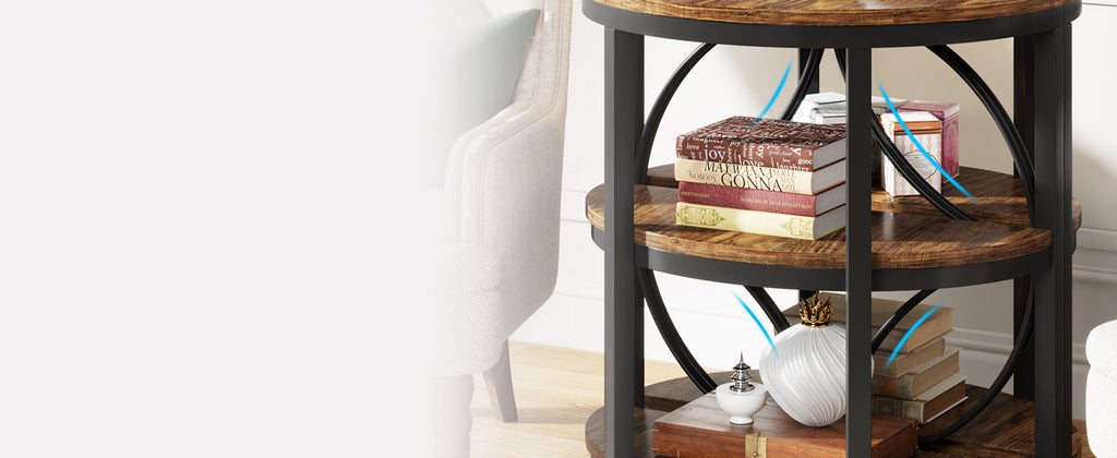 23.62” Industrial 3-Tier Half Moon End Table